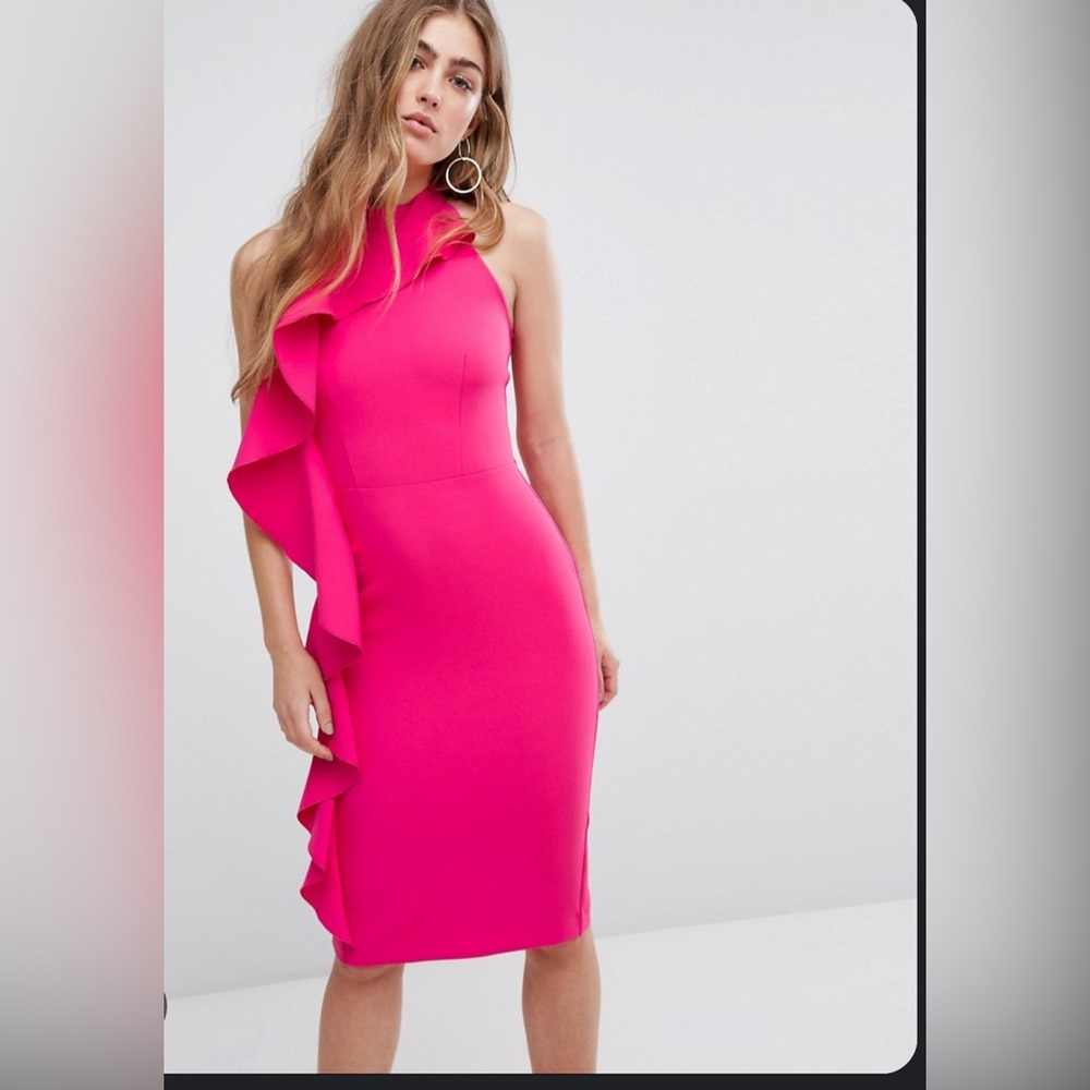 River Island Halter Neck Frill Side Midi Dress